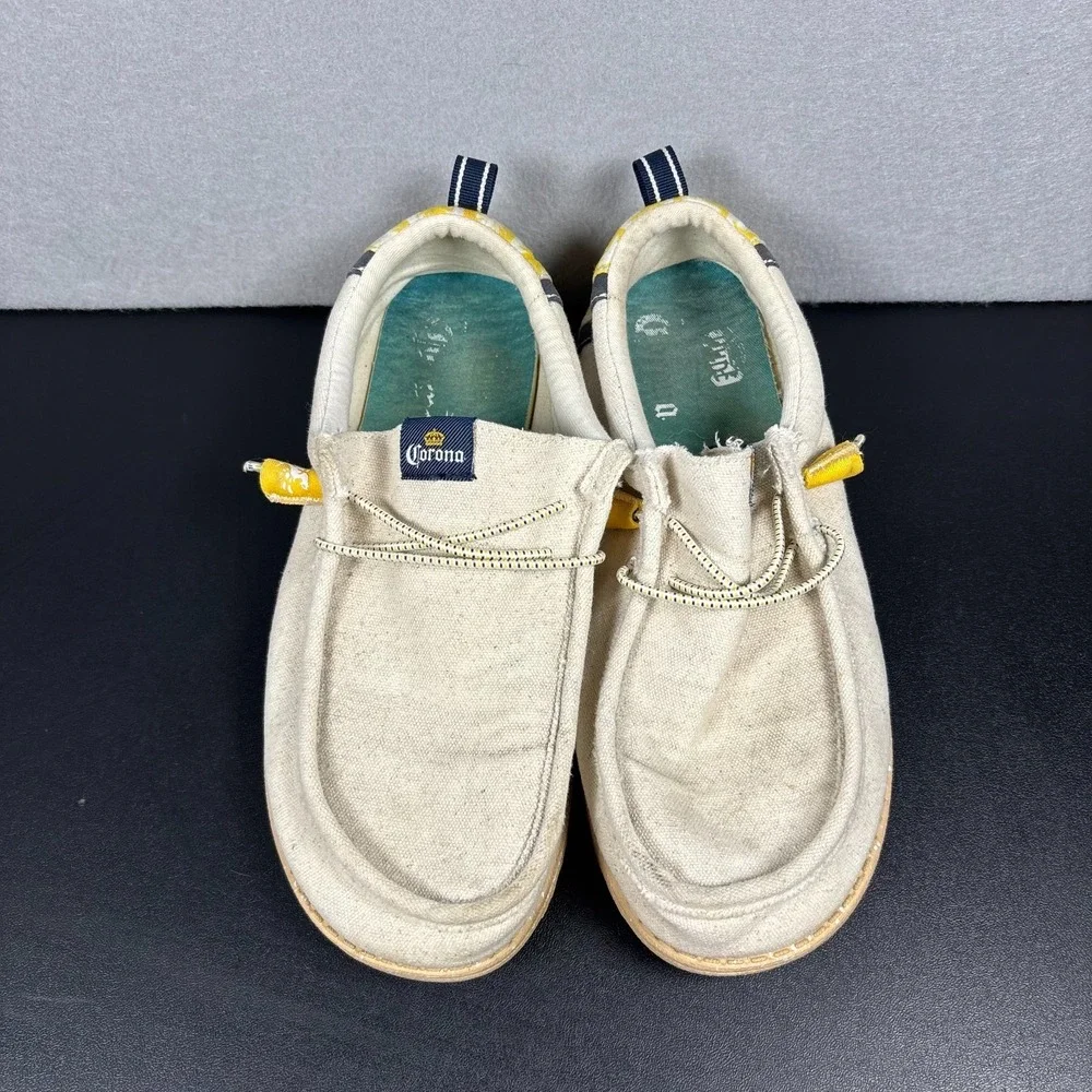 HeyDude x Corona Wally Mens Size 10 Natural White Canvas Slip On Casual Shoes
